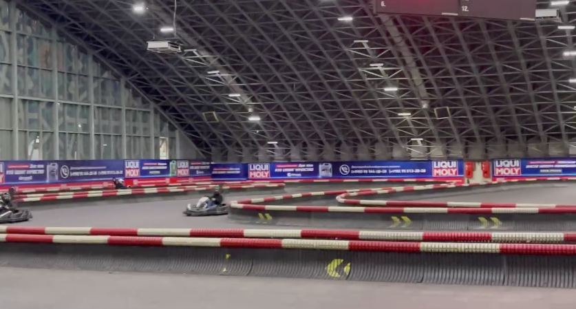 We put on racing helmets and went karting! 